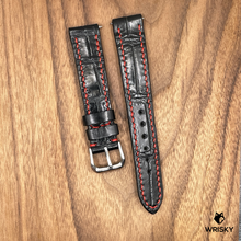 Load image into Gallery viewer, #903 (Quick Release Spring Bar) 18/16mm Black Crocodile Belly Leather Watch Strap with Red Stitches