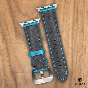 #1034 (Suitable for Apple Watch) Turquoise Crocodile Belly Leather Watch Strap with Light Blue Stitches