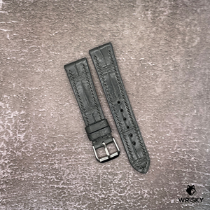 #514 19/16mm Gunmetal Grey Crocodile Belly Leather Watch Strap with Grey Stitches