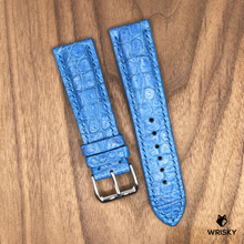 Load image into Gallery viewer, #975  22/20mm Sky Blue Crocodile Belly Leather Watch Strap with Blue Stitches