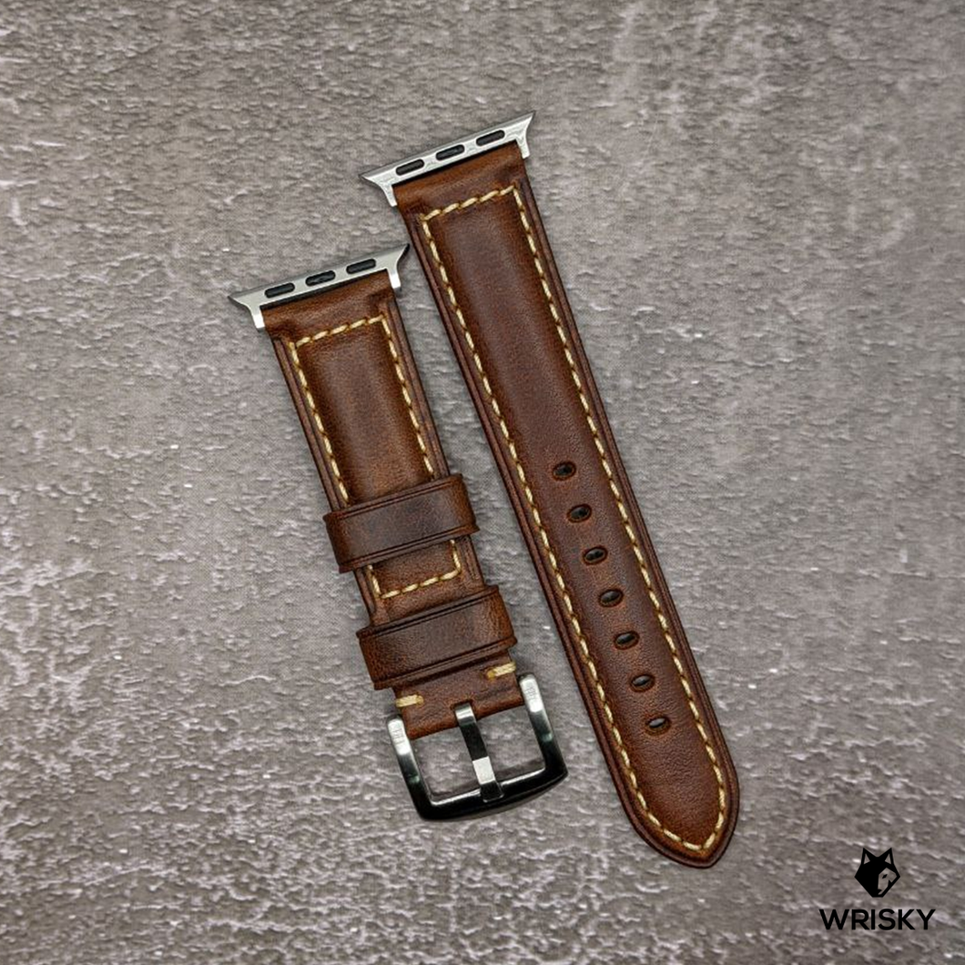 Apple Watch Italian Oil Waxed Leather Strap in Brown