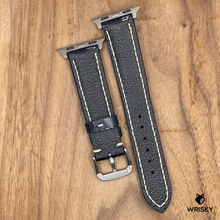 Load image into Gallery viewer, #959 (Suitable for Apple Watch) Dark Blue Crocodile Belly Leather Watch Strap with Cream Stitches