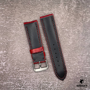 #535 22/20mm Red Crocodile Belly Leather Watch Strap with Red Stitches