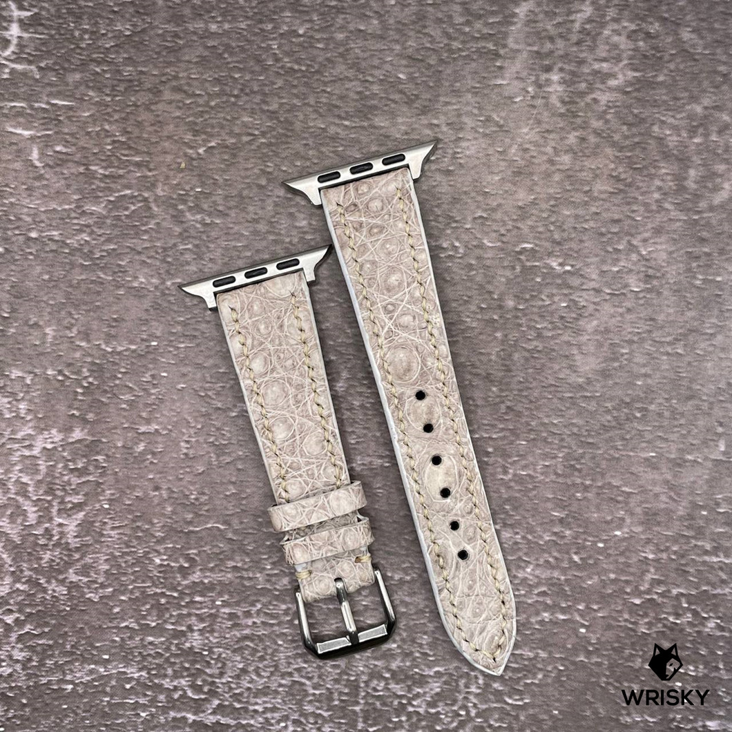 #576 (Suitable for Apple Watch) Himalayan Crocodile Belly Leather Watch Strap with Cream Stitches