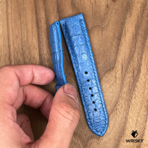 #975  22/20mm Sky Blue Crocodile Belly Leather Watch Strap with Blue Stitches