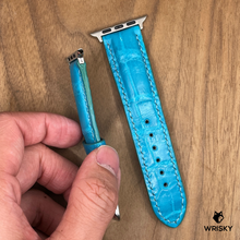 Load image into Gallery viewer, #1008 (Suitable for Apple Watch) Sky Blue Crocodile Belly Leather Watch Strap with Blue Stitches