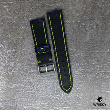 Load image into Gallery viewer, #413 22/20mm Deep Sea Blue Hornback Crocodile Leather Watch Strap with Yellow Stitch