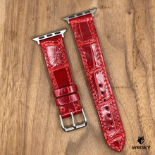 Load image into Gallery viewer, #960 (Suitable for Apple Watch) Red Crocodile Belly Leather Watch Strap with Red Stitches