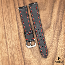 Load image into Gallery viewer, #903 (Quick Release Spring Bar) 18/16mm Black Crocodile Belly Leather Watch Strap with Red Stitches