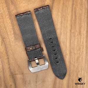#1063 24/22mm Dark Brown Double Row Hornback Crocodile Leather Watch Strap