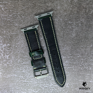 #465 (Suitable for Apple Watch) Dark Green Crocodile Belly Leather Watch Strap with Cream Stitches