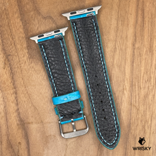 Load image into Gallery viewer, #1008 (Suitable for Apple Watch) Sky Blue Crocodile Belly Leather Watch Strap with Blue Stitches