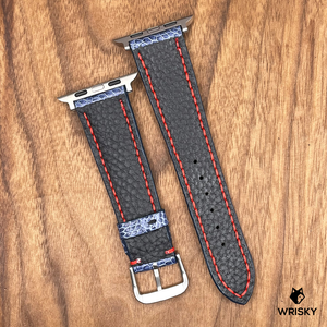 #751 (Suitable for Apple Watch) Deep Sea Blue Ostrich Leg Leather Watch Strap with Red Stitches