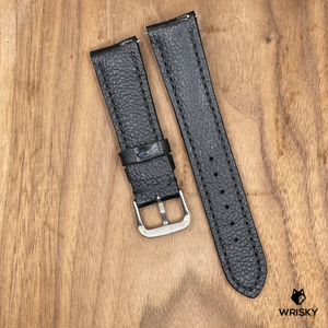 #947 (Quick Release Spring Bar) 21/18mm Black Crocodile Belly Leather Watch Strap with Black Stitches