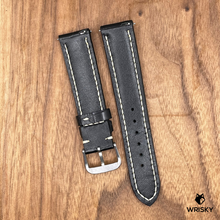 Load image into Gallery viewer, #821 (Quick Release Spring Bar) 20/18mm Black Crocodile Belly Leather Watch Strap with Cream Stitches