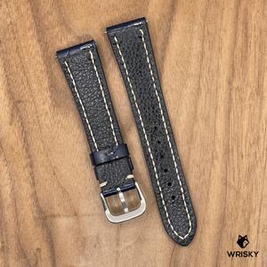 #1051 (Quick Release Spring Bar) 20/16mm Dark Blue Crocodile Belly Leather Watch Strap with Cream Stitches