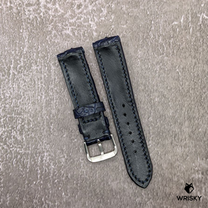 #490 20/18mm Dark Blue Hornback Crocodile Leather Watch Strap with Blue Stitches