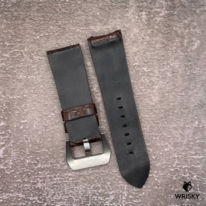 #536 24/22mm Double Row Dark Brown Hornback Crocodile Leather Watch Strap