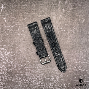 #517 19/16mm Black Crocodile Belly Leather Watch Strap with Black Stitch