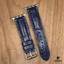 Load image into Gallery viewer, #1009 (Suitable for Apple Watch) Dark Blue Crocodile Belly Leather Watch Strap with Black Stitches