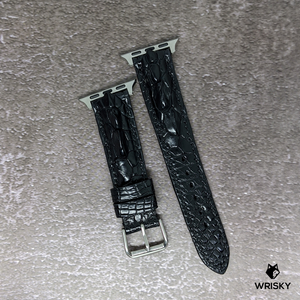 #462 (Suitable for Apple Watch) Black Hornback Crocodile Leather Strap with Black Stitches