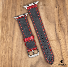 Load image into Gallery viewer, #960 (Suitable for Apple Watch) Red Crocodile Belly Leather Watch Strap with Red Stitches