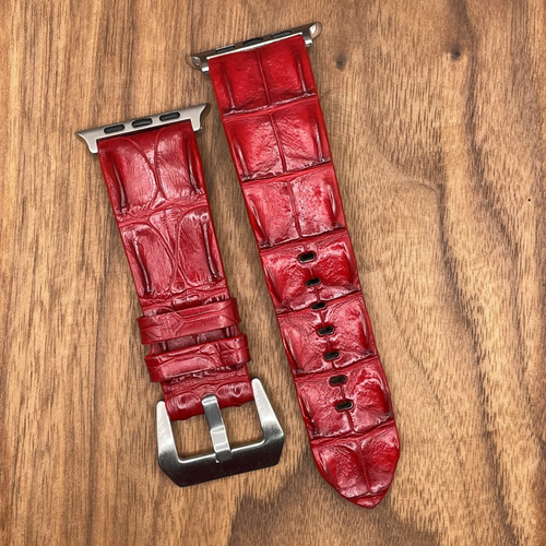 #700 (Suitable for Apple Watch) Red Double Row Hornback Crocodile Leather Watch Strap