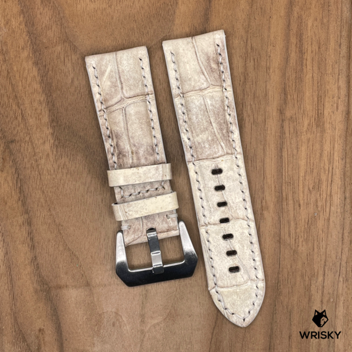 #1064 24/22mm Himalayan Crocodile Belly Leather Watch Strap with Cream Stitches