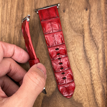Load image into Gallery viewer, #700 (Suitable for Apple Watch) Red Double Row Hornback Crocodile Leather Watch Strap