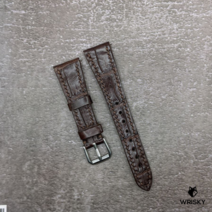 #501 20/14mm Dark Brown Crocodile Belly Leather Watch Strap with Brown Stitches and Quick release spring bar