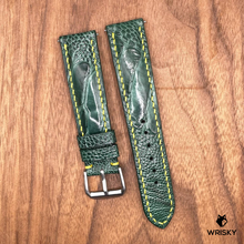Load image into Gallery viewer, #835 (Quick Release Spring Bar) 20/18mm Emerald Green Ostrich Leg Leather Watch Strap with Yellow Stitches