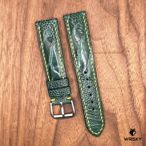 #835 (Quick Release Spring Bar) 20/18mm Emerald Green Ostrich Leg Leather Watch Strap with Yellow Stitches