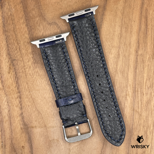 #1009 (Suitable for Apple Watch) Dark Blue Crocodile Belly Leather Watch Strap with Black Stitches