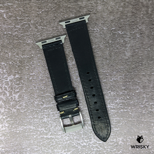 #444 (Suitable for Apple Watch) Black Crocodile Belly Leather Watch Strap with Cream Stitches