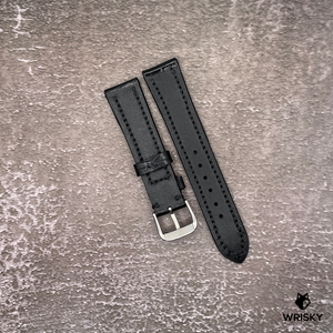 #517 19/16mm Black Crocodile Belly Leather Watch Strap with Black Stitch