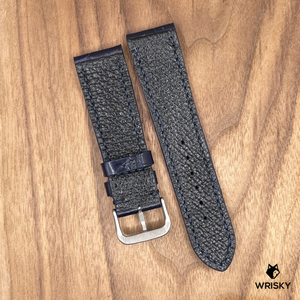 #974 22/20mm Dark Blue Crocodile Belly Leather Watch Strap with Blue Stitches