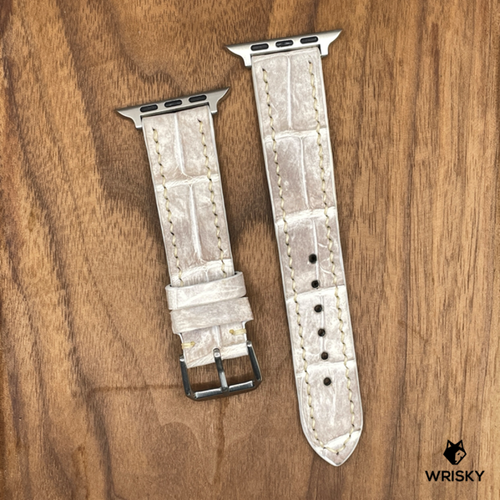 #875 (Suitable for Apple Watch) Himalayan Crocodile Belly Leather Watch Strap with Cream Stitches