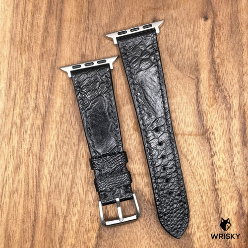 #813 (Suitable for Apple Watch) Black Ostrich Leg Leather Watch Strap with Black Stitches