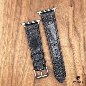 #813 (Suitable for Apple Watch) Black Ostrich Leg Leather Watch Strap with Black Stitches