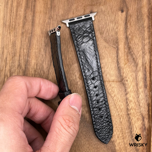 #813 (Suitable for Apple Watch) Black Ostrich Leg Leather Watch Strap with Black Stitches