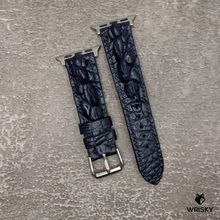 Load image into Gallery viewer, #502 (For Apple Watch) Dark Blue Hornback Crocodile Leather Watch Strap with Blue Stitches