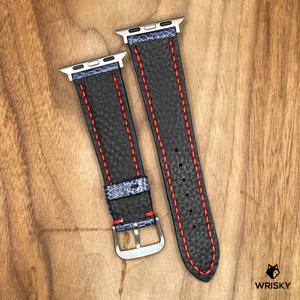 #893 (Suitable for Apple Watch) Deep Sea Blue Ostrich Leg Leather Watch Strap with Red Stitches