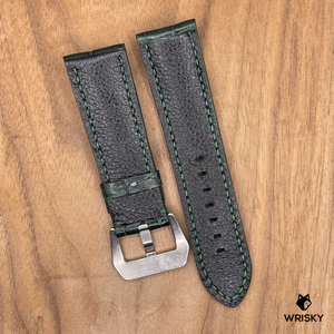 #1065 24/22mm Dark Green Crocodile Belly Leather Watch Strap with Green Stitches