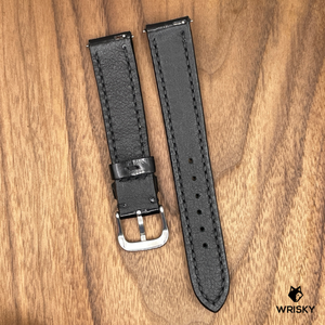 #904 (Quick Release Spring Bar) 18/16mm Black Crocodile Belly Leather Watch Strap with Black Sitches
