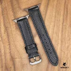 #1007 (Suitable for Apple Watch) Black Crocodile Belly Leather Watch Strap with Black Stitches