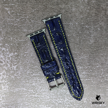 Load image into Gallery viewer, #434 (Suitable for Apple Watch) Deep Sea Blue Hornback Crocodile Leather Watch Strap with Yellow Stitch