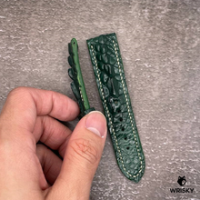 Load image into Gallery viewer, #538 22/20mm Dark Green Hornback Crocodile Leather Watch Strap with Cream Stitches