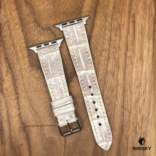 #876 (Suitable for Apple Watch) Himalayan Crocodile Belly Leather Watch Strap with Cream Stitches