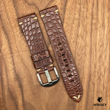 Load image into Gallery viewer, #632 22/20mm Brown Crocodile Belly Leather Watch Strap with Cream Vintage Stitches