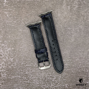 #502 (For Apple Watch) Dark Blue Hornback Crocodile Leather Watch Strap with Blue Stitches